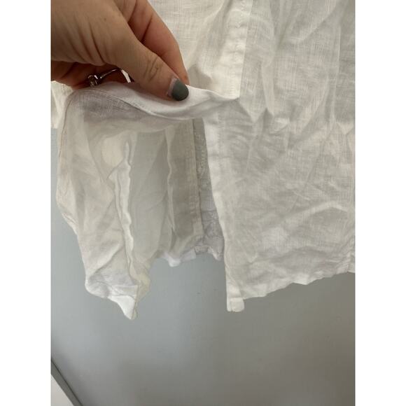 Chico’s White Linen Embroidered Button-Down Blouse Women’s 2 Boho Cottage Top - Picture 7 of 10